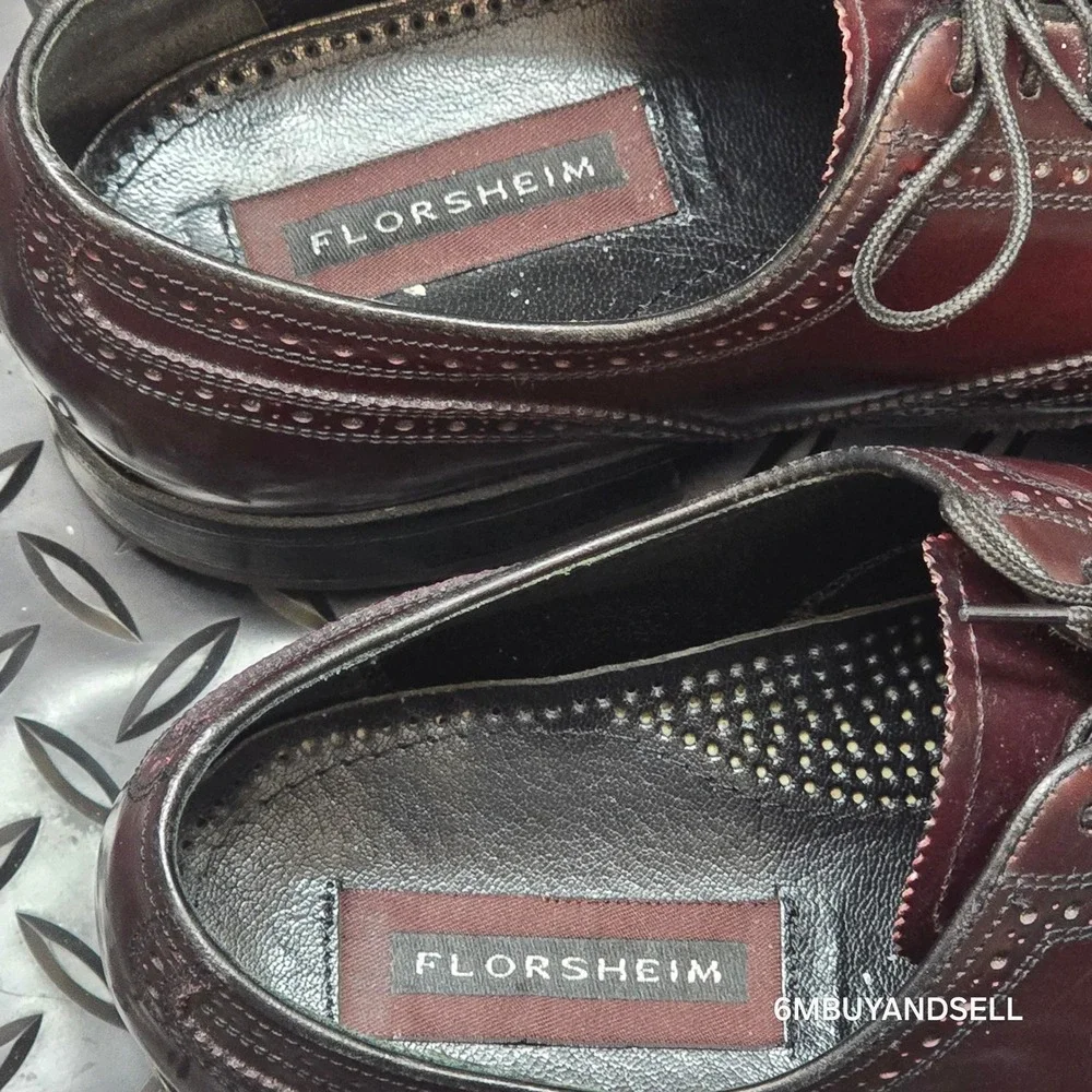 Florsheim Mens 10.5 Burgundy Leather Wingtip Oxford Dress Shoes Brogue 232481 05
